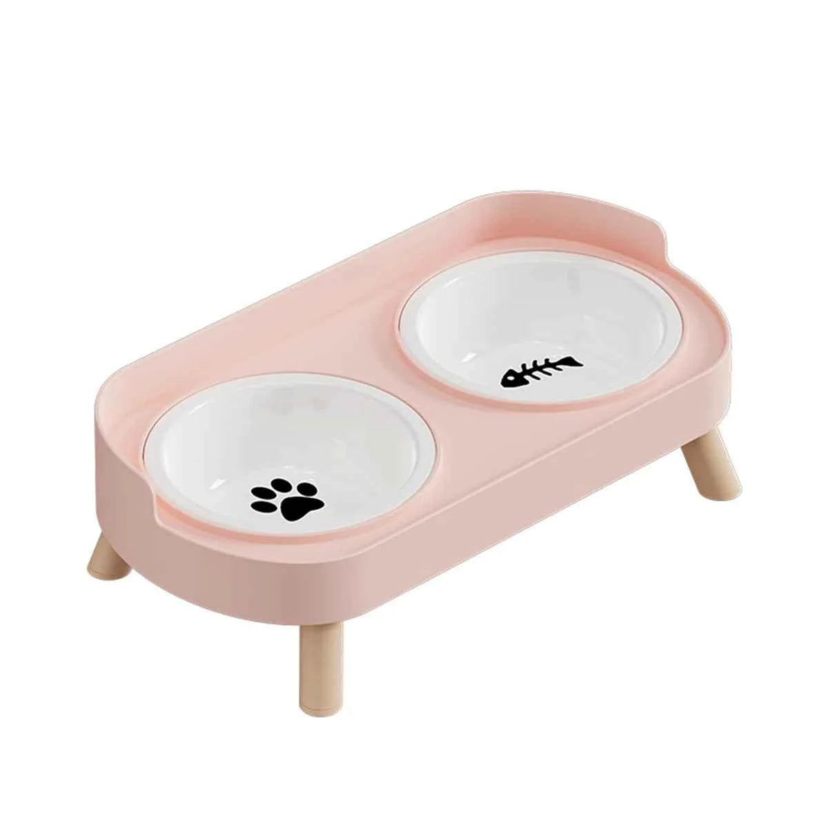 Pet cat double bowl feeder, adjustable height cat and dog water dispenser, elevate feeding kitten supplies