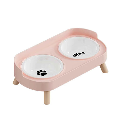 Pet cat double bowl feeder, adjustable height cat and dog water dispenser, elevate feeding kitten supplies