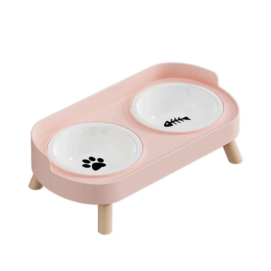 Pet cat double bowl feeder, adjustable height cat and dog water dispenser, elevate feeding kitten supplies