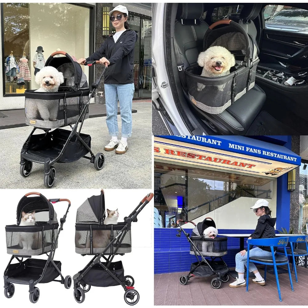 Fashion 3 In 1 Dog Cat Stroller With Detachable Carrier