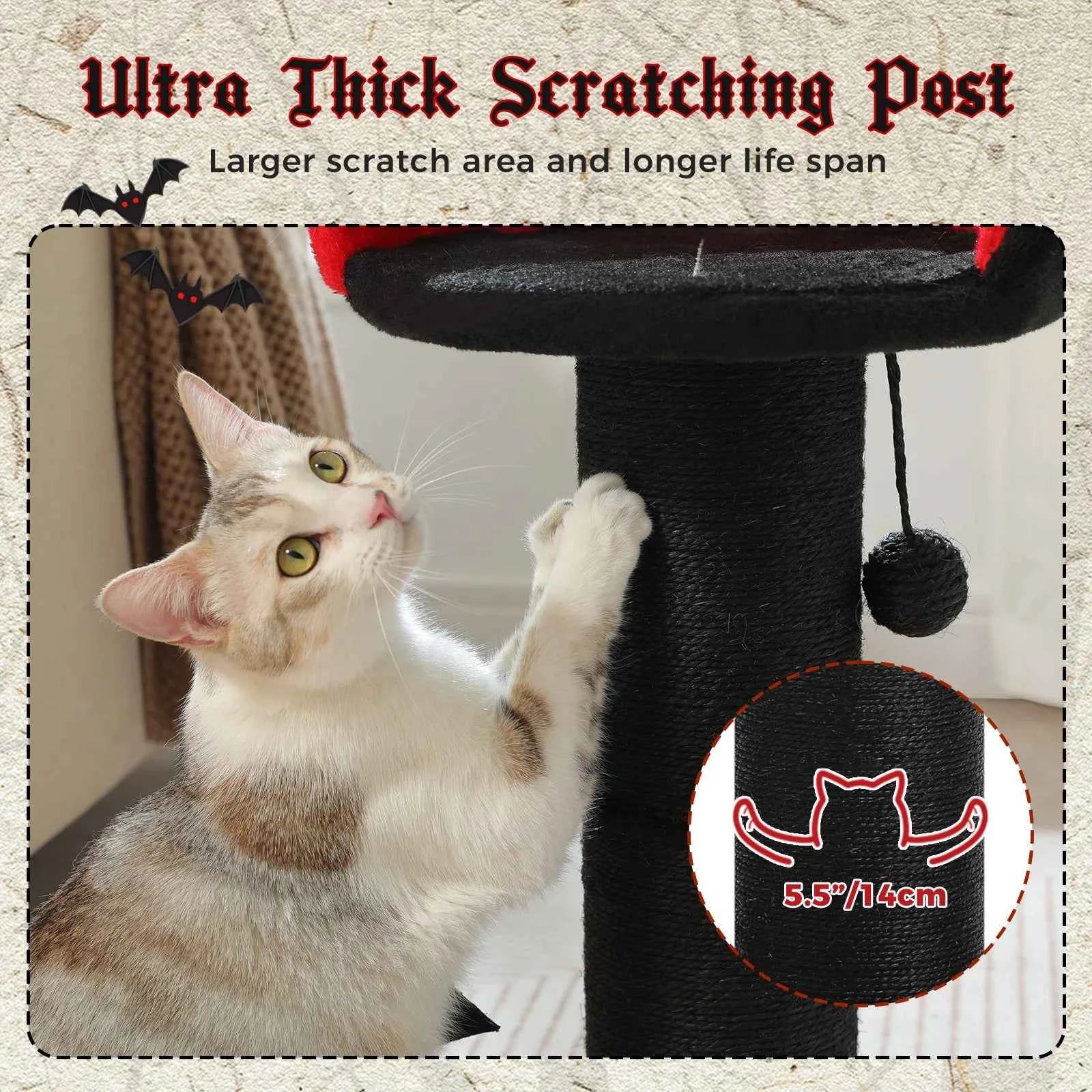 Large Cat Scratching Post for Indoor Gothic Cat Tree Tall Cat Scratcher with Thick Scratching Post Removable Cat Bed Spring Ball
