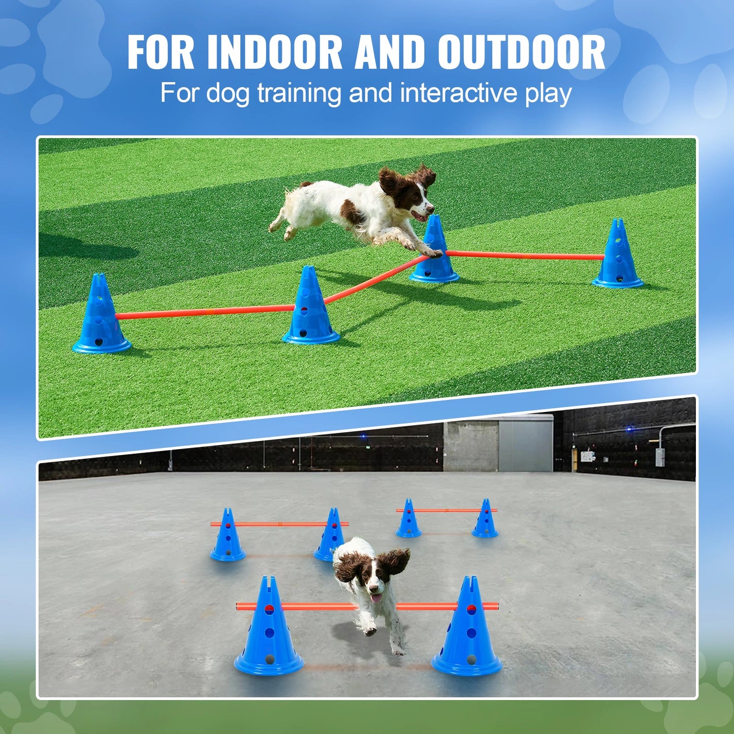 SucceBuy Dog Agility Hurdle Cone Set Agility Training Equipment Height Adjustable Crossbar Puppy Obstacle Course Jump Starter