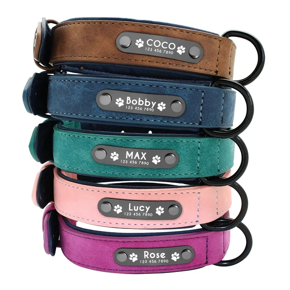 Personalized Leather Name Tag Dog Collar With Custom Text