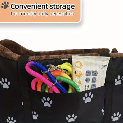 Fabric Dog Car Seat Booster Basket With Paw Print Headrest