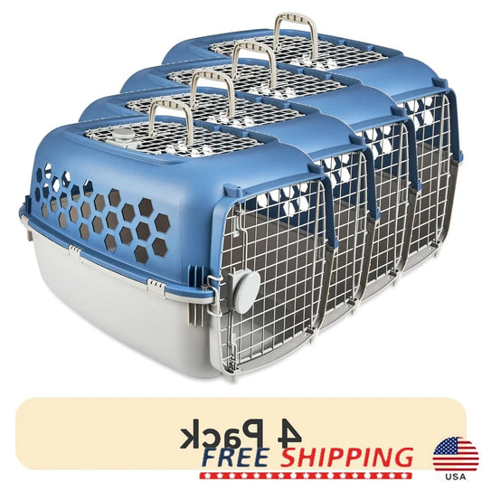 Multicolored Plastic Double Door Pet Kennel Top Opening Dogs Cats Heavy Duty Durable Secure Travel Carrier with Ventilation