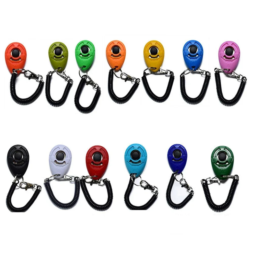 2 in 1 Dog Training Clicker Pet Plastic New Dogs Click Trainer Aid Tools Adjustable Wrist Strap Sound Key Chain Dog Supplies