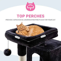 29 Inch Multi Level Cat Tree with Plush Perches Condo Sisal Scratching Posts for Kittens Dark Grey