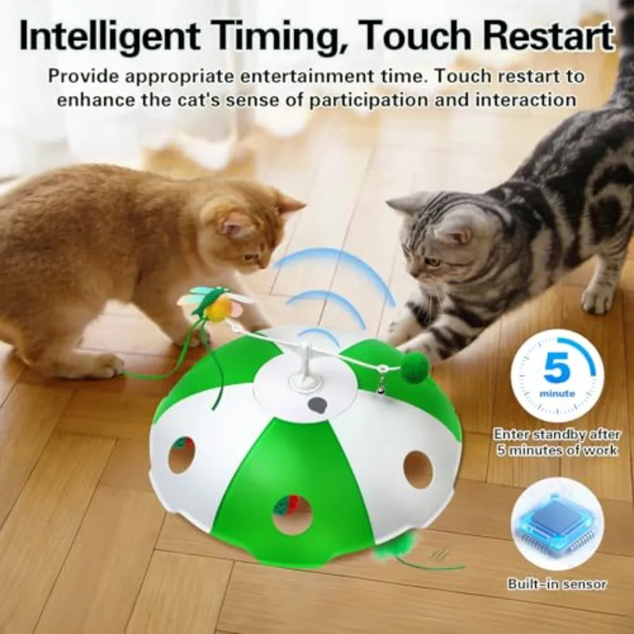 Rechargeable Interactive Cat Toy With Touch Activation Moving Feather Chirping