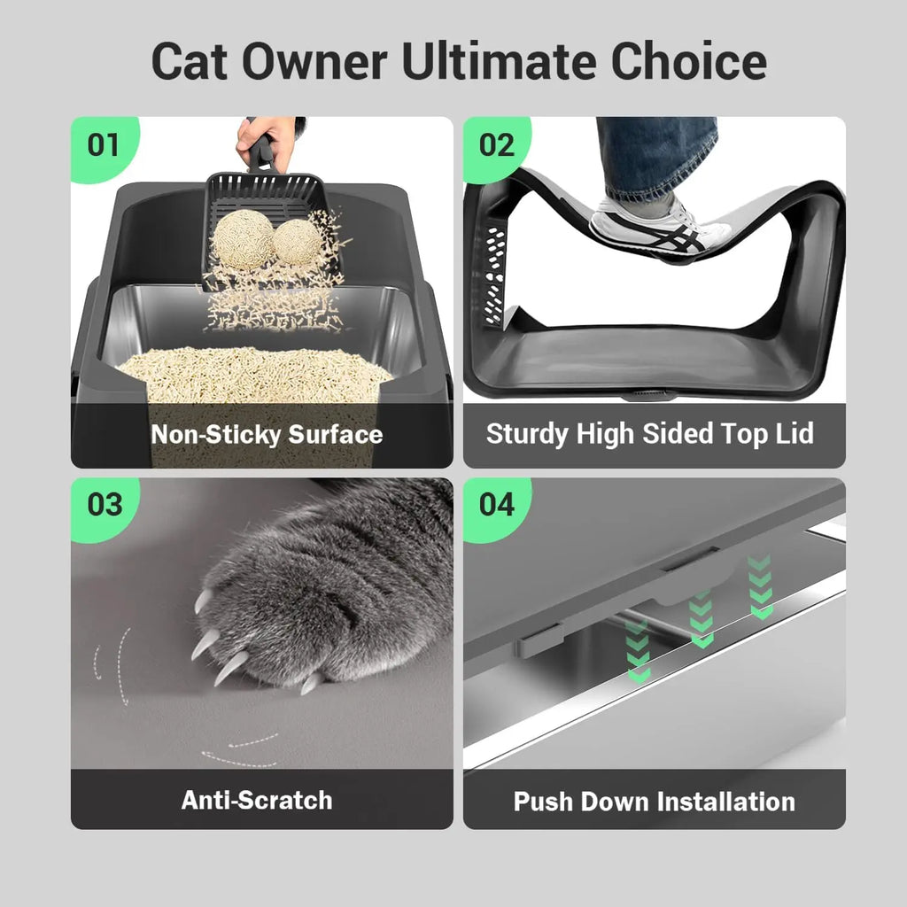 Stainless Steel Cat Litter Box With High Sides Easy Cleaning