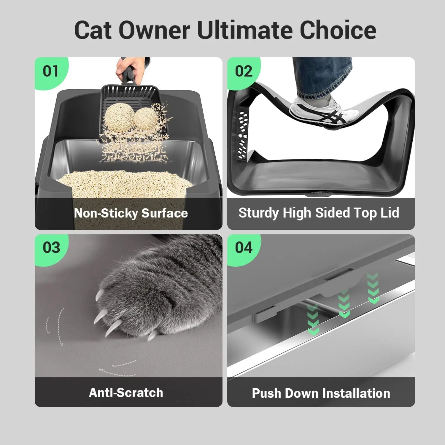Stainless Steel Cat Litter Box With High Sides Easy Cleaning