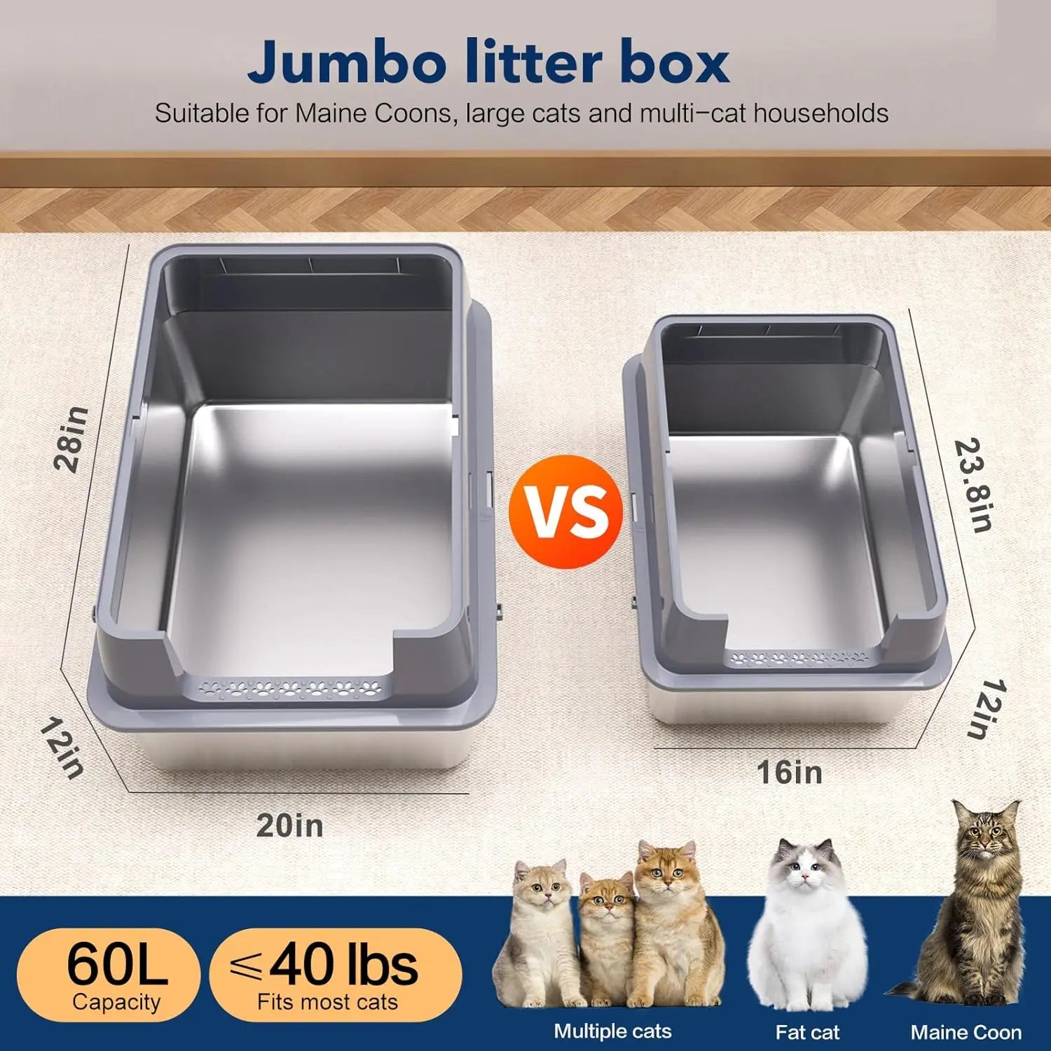 Leak Proof Stainless Steel Cat Litter Box With Lid