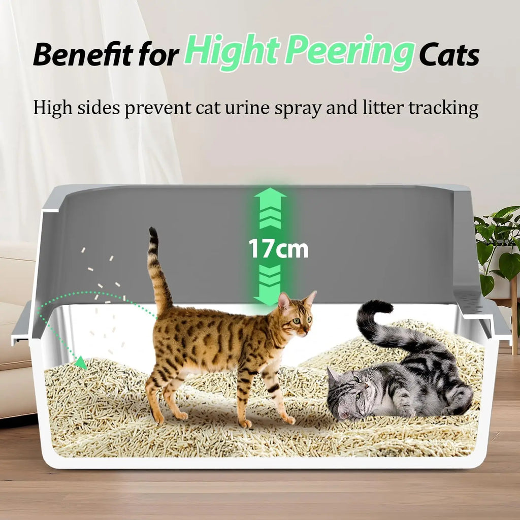 Stainless Steel Cat Litter Box With High Sides Easy Cleaning