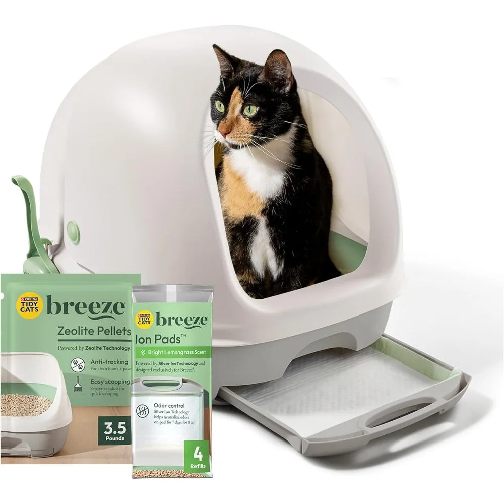 Tidy Cats Hooded Litter Box System Breeze Kit Pellets Pads