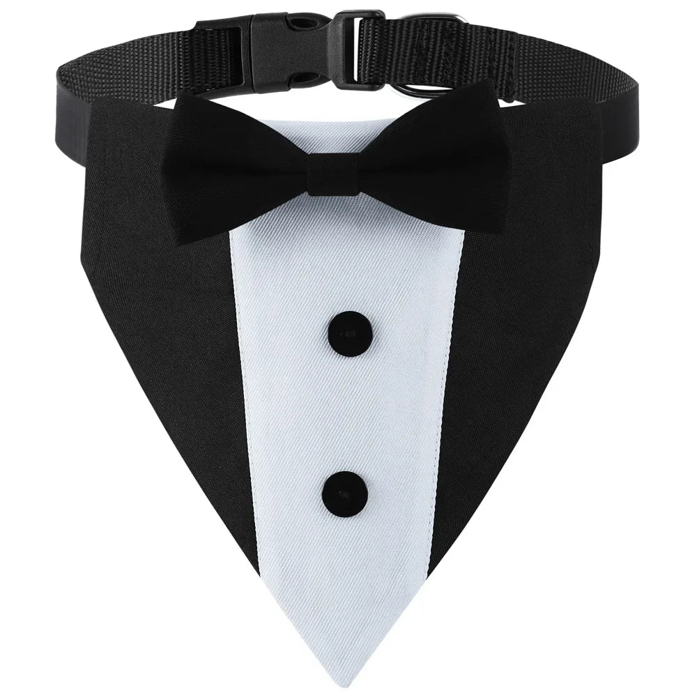 Dogs Tuxedo Formal Wedding Outfit Dog Bandana Tux Collar with Bow Tie Black Suit Costume for Pet Wedding Engagement and Birthday