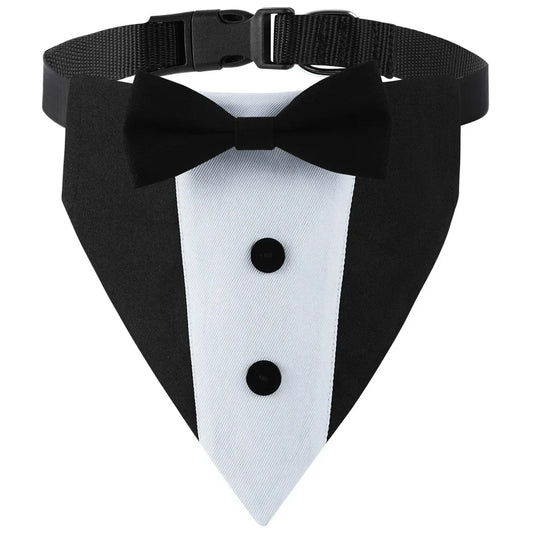 Dogs Tuxedo Formal Wedding Outfit Dog Bandana Tux Collar with Bow Tie Black Suit Costume for Pet Wedding Engagement and Birthday