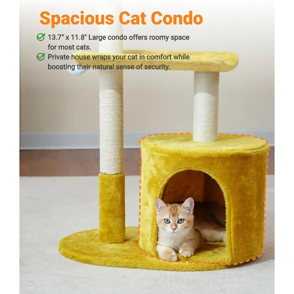 33 Inch Multi Level Cat Tree Tower with Cozy Padded Bed Large Condo Scratching Posts Viewing Perch and Toys