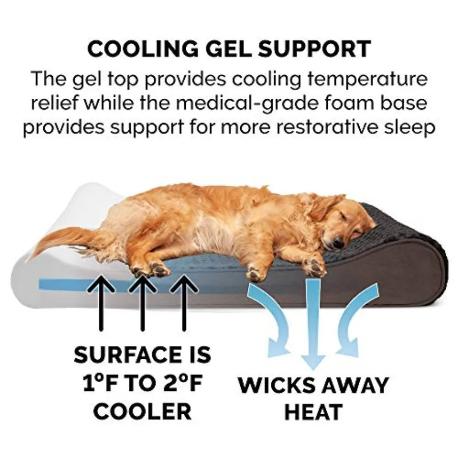 Cooling Gel Dog Bed Removable Washable Cover Faux Fur Lounger