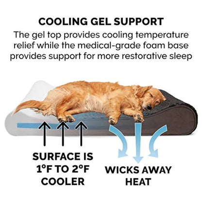 Cooling Gel Dog Bed Removable Washable Cover Faux Fur Lounger