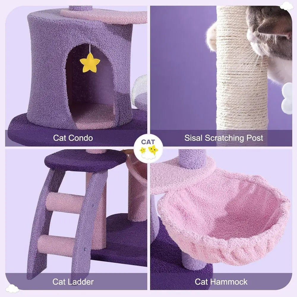Indoor Cat Tree With Scratching Post Hammock And Condo