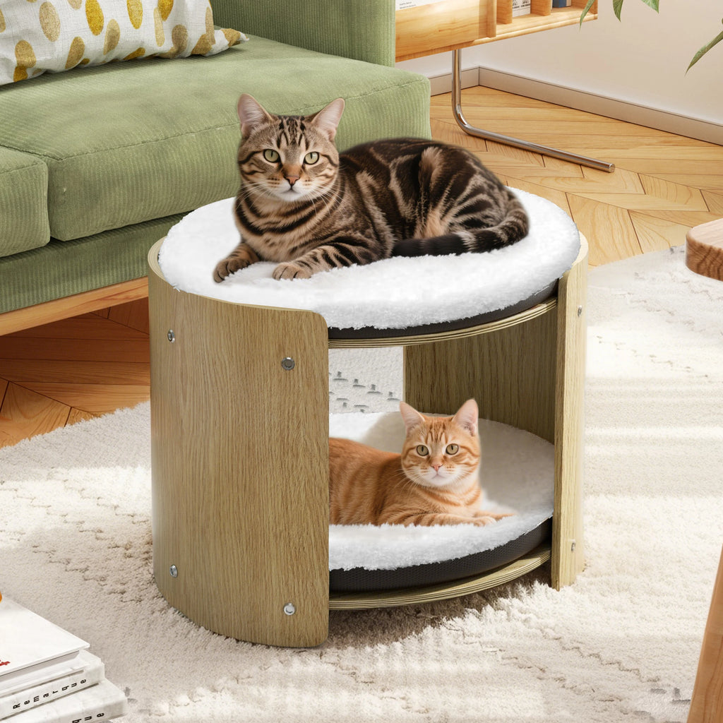 BINGOPAWCN Elevated Cat Bed Two-Tier Cat Tree Bamboo Frame
