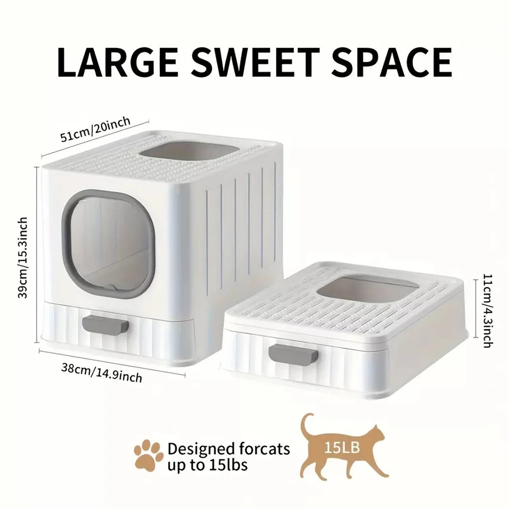 Leakproof Enclosed Cat Litter Box With Pull Drawer And Scoop
