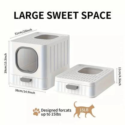 Leakproof Enclosed Cat Litter Box With Pull Drawer And Scoop