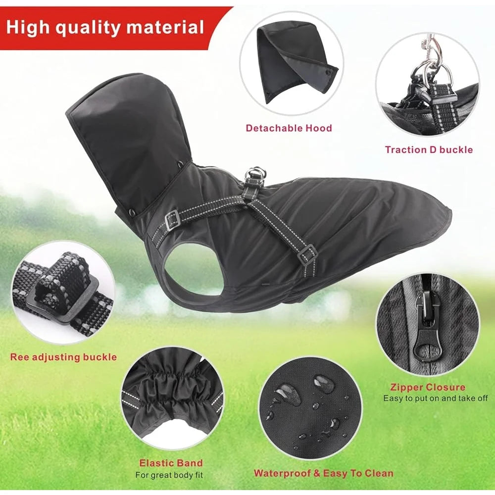 Reflective Waterproof Dog Raincoat Adjustable Hooded Jacket Small Medium Large Dogs Easy Wear Rain Gear