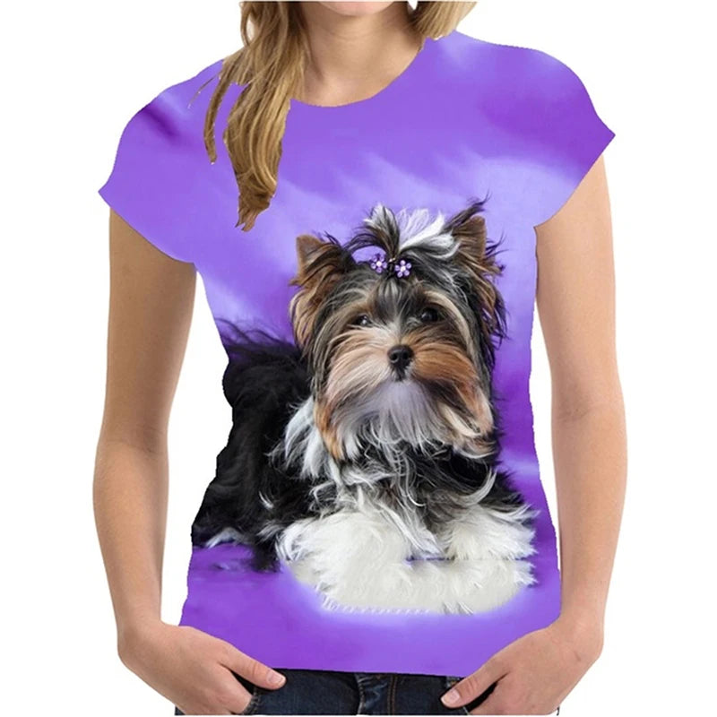 Jiangxi 3DPrintedYorkshireTerrierGraphic Tee For Women Summer Streetwear Harajuku Tops