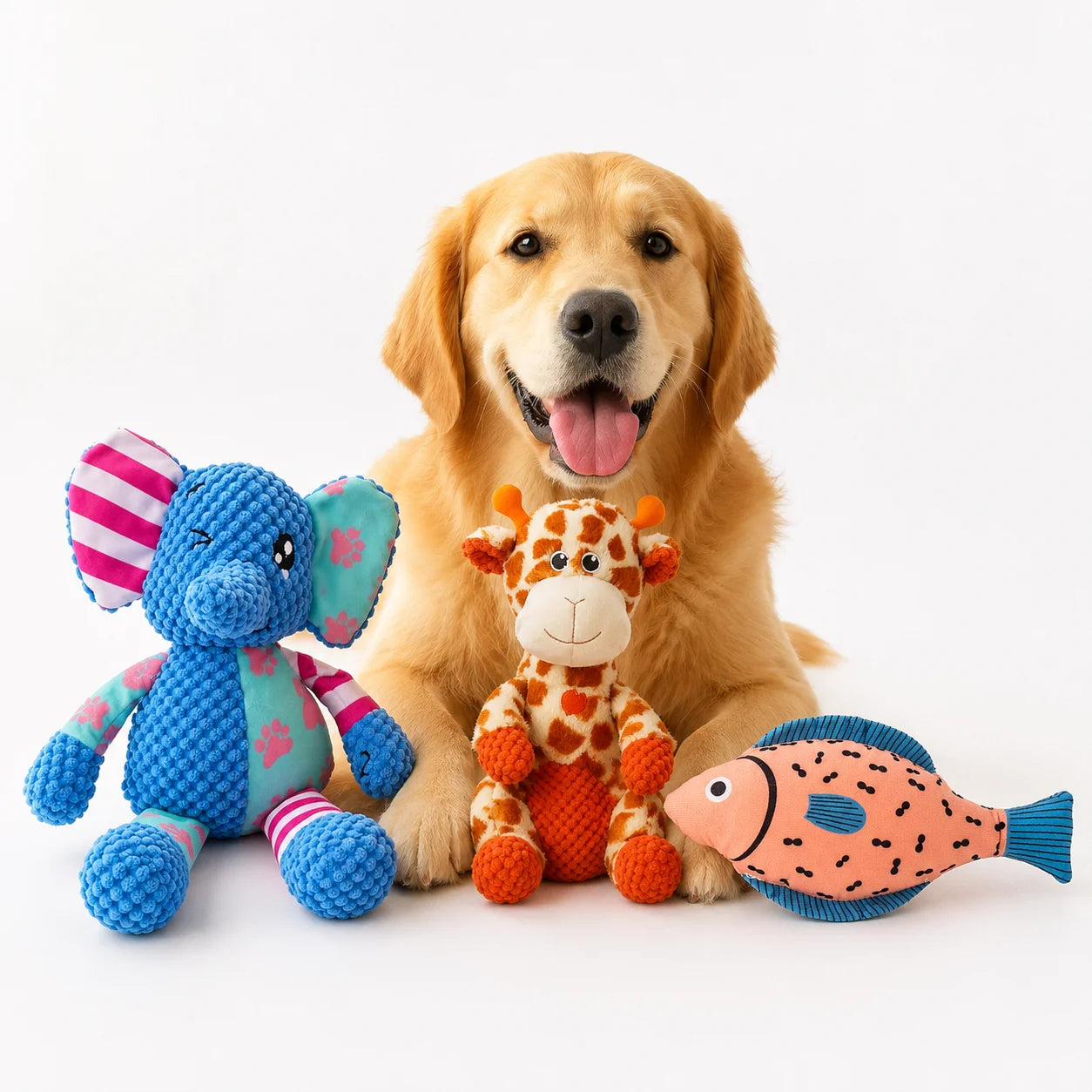 Three Piece Medium Dog Chew Toy Set With Squeaky Plush Teeth Cleaning Nubs