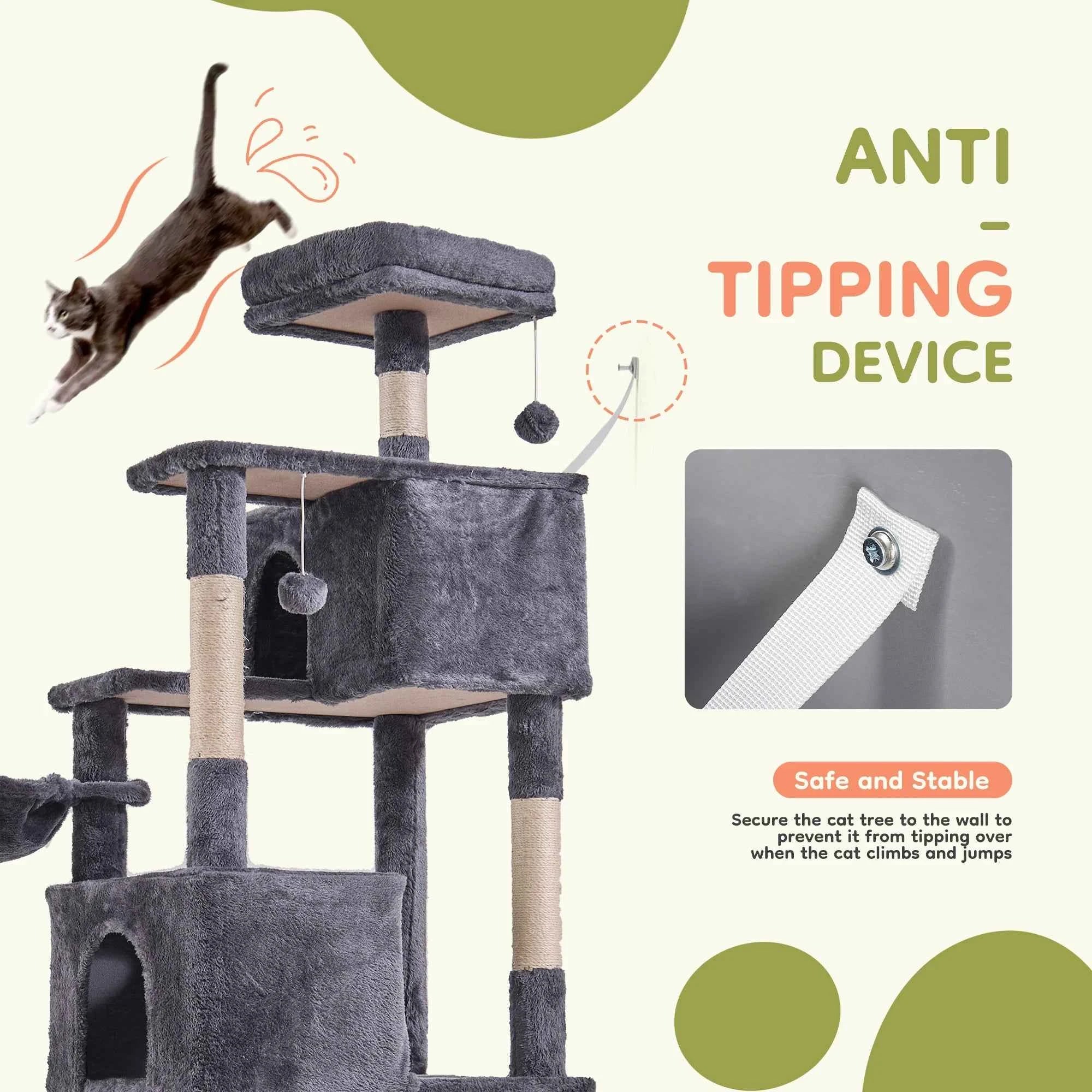 JHK Cat Tree Tower 66 Inch Large Multi Level Cat Climbing Tower with Condo Natural Sisal Scratching Posts Pet House for Indoor