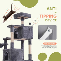 JHK Cat Tree Tower 66 Inch Large Multi Level Cat Climbing Tower with Condo Natural Sisal Scratching Posts Pet House for Indoor