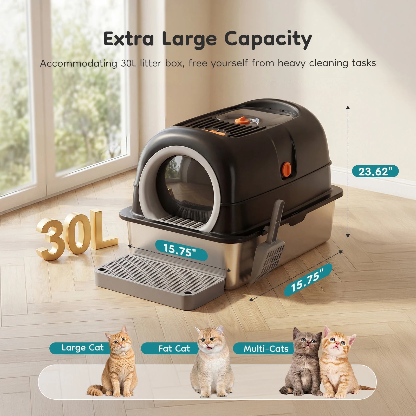 Stainless Steel Cat Litter Box Enclosed For Large Cats