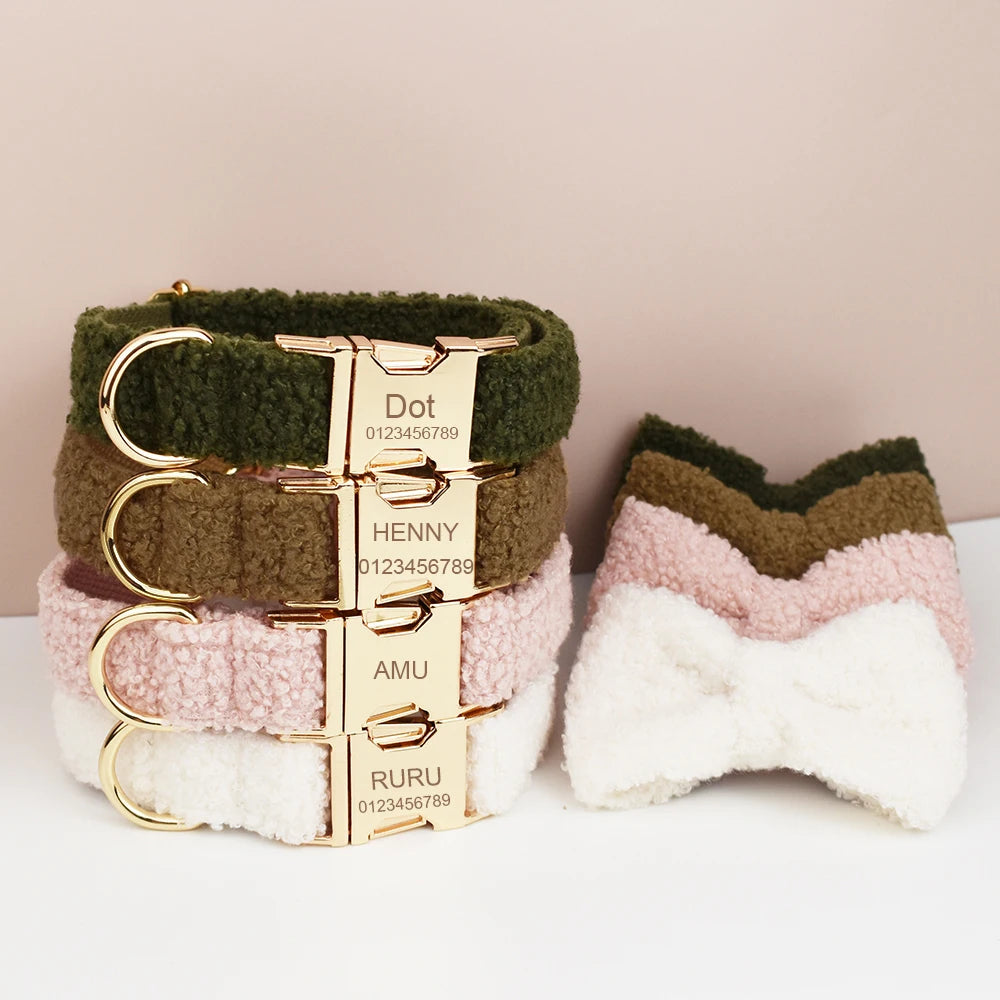 NONECN Personalized Dog Collar Harness Leash Set Custom Logo Bow