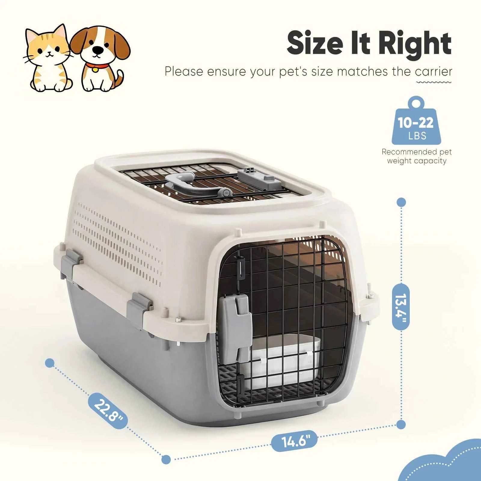 JHK 23Inch Pet Carrier for Small Dogs Cats  Front Top Load Wire Door Food Bowl Travel Crate with Enhanced Security Latchesfor