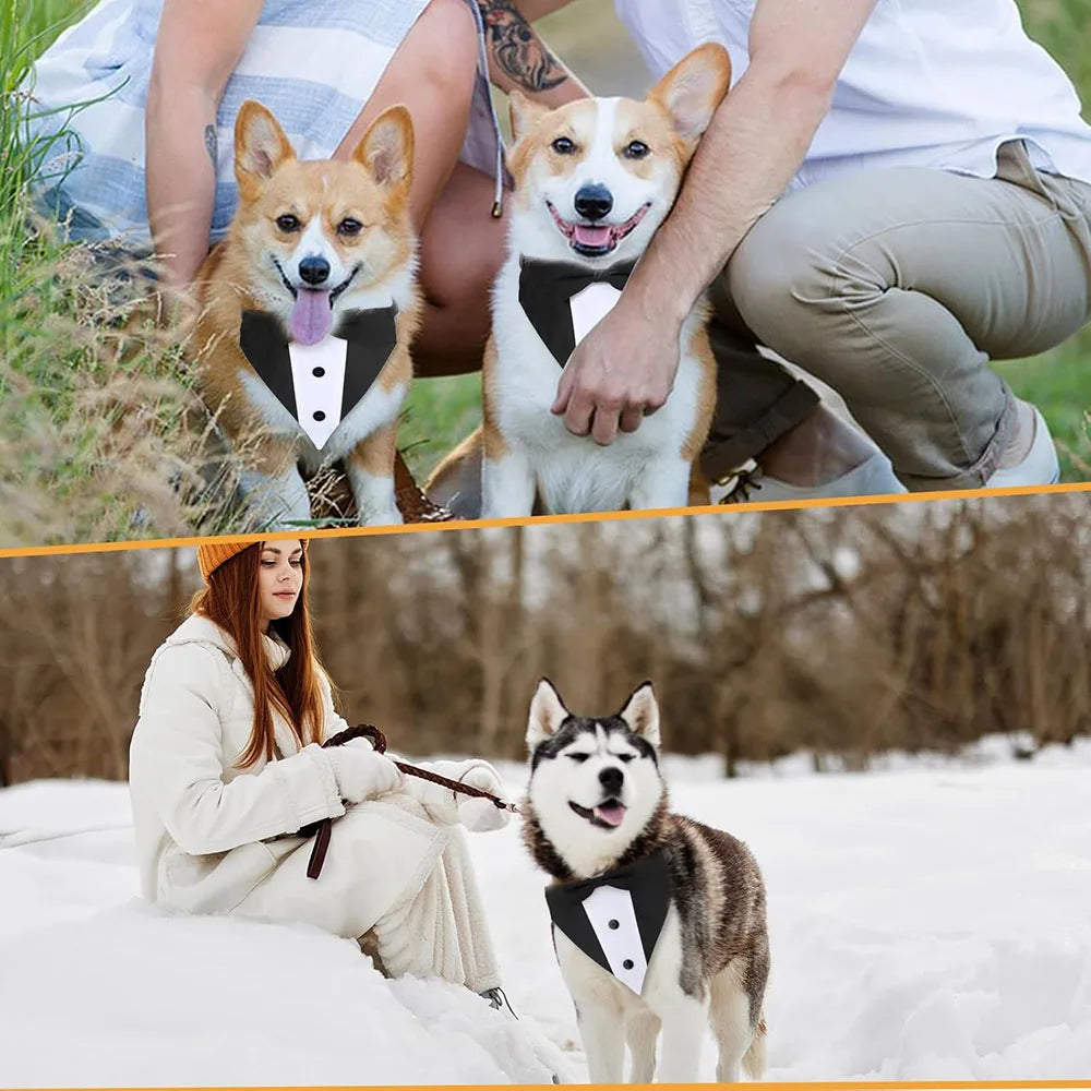 Dogs Tuxedo Formal Wedding Outfit Dog Bandana Tux Collar with Bow Tie Black Suit Costume for Pet Wedding Engagement and Birthday