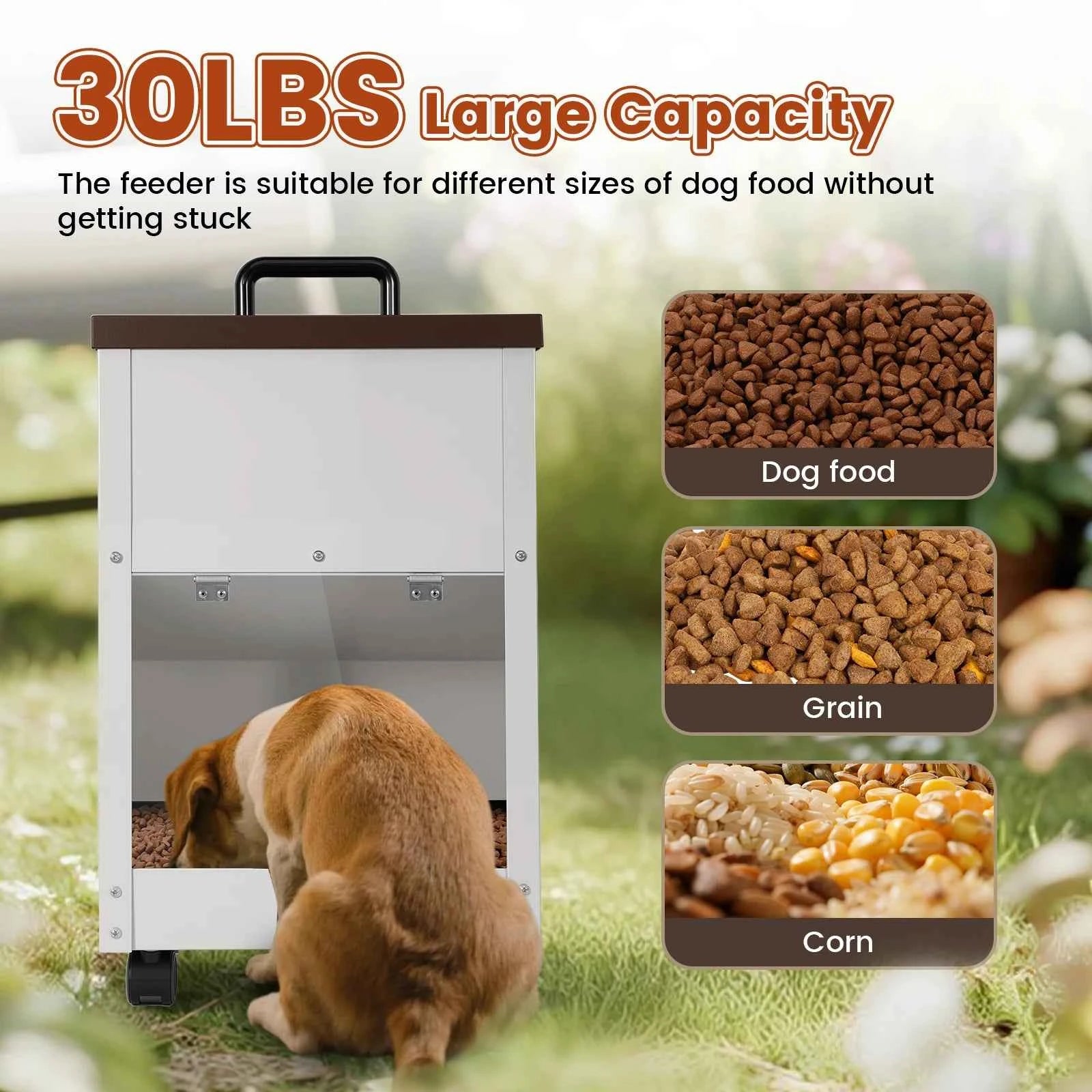 30LBS Large Capacity Automatic Pet Dog Feeding Dispenser Food Trough with Wheels