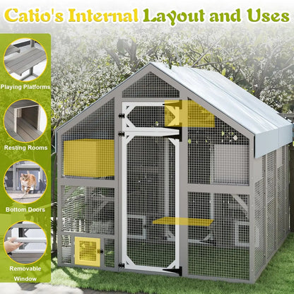 Catio Outdoor Cat Enclosure For Multiple Cats With Weatherproof Roof