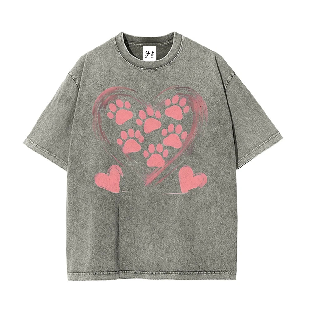 Clothing Dog Paw Graphic Tee For Women Heart Print