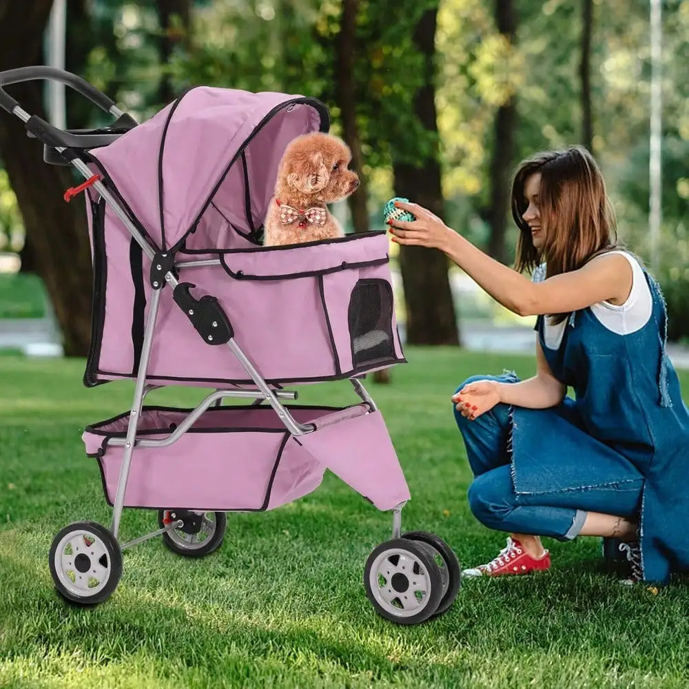 3-Wheel Pet Stroller Folding Carrier For Cats And Dogs
