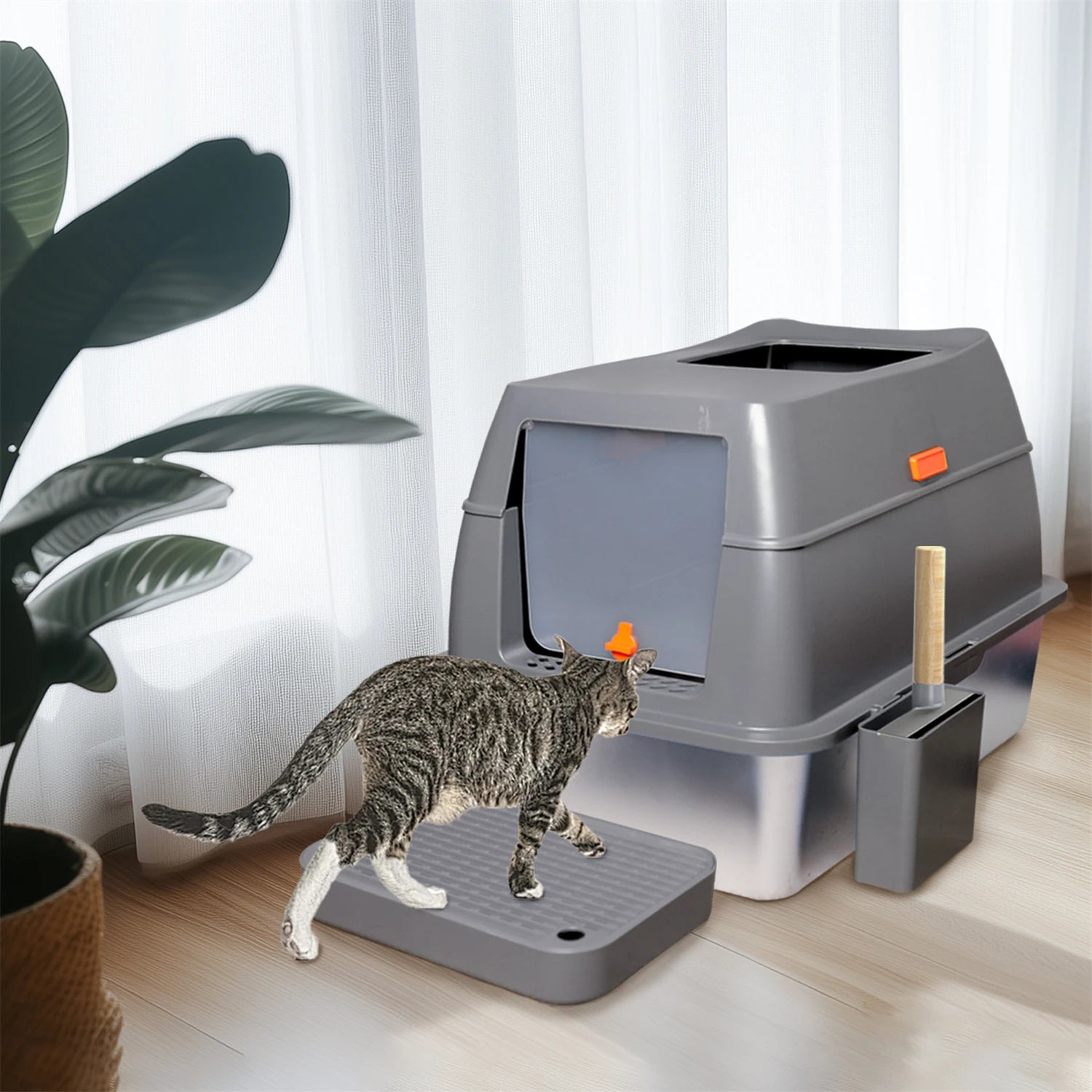 Stainless Steel Enclosed Cat Litter Box With Lid And High Walls
