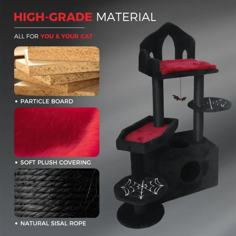 Black Gothic Cat Tree Heavy Cat Furniture with Indoor Multiple Cats hammock Gothic Pet Playground