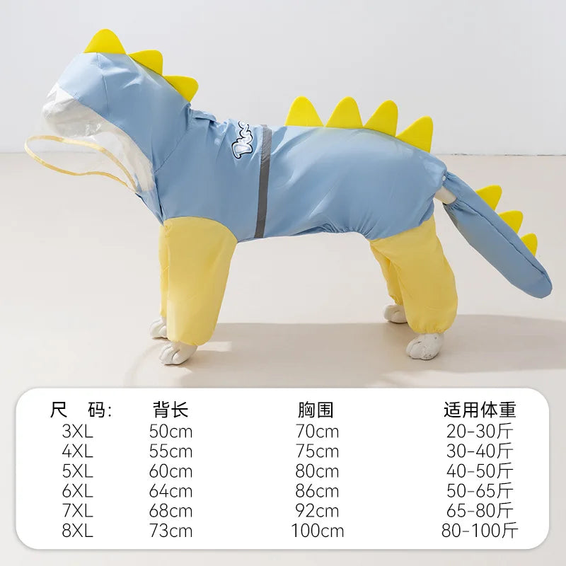 Dog Raincoat Dinosaur Themed Waterproof for All Weather Pets
