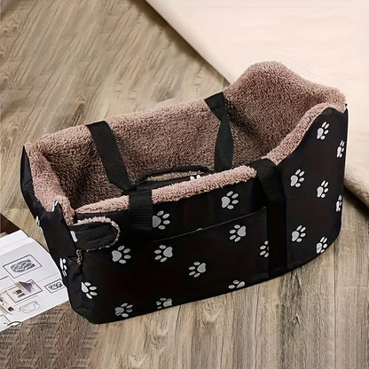 Fabric Dog Car Seat Booster Basket With Paw Print Headrest