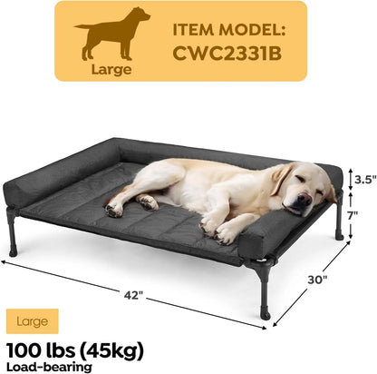 Cooling Elevated Dog Bed Add Removable Waterproof Bolster Cushion Mat, Raised Pet Cot with Breathable Teslin Mesh,