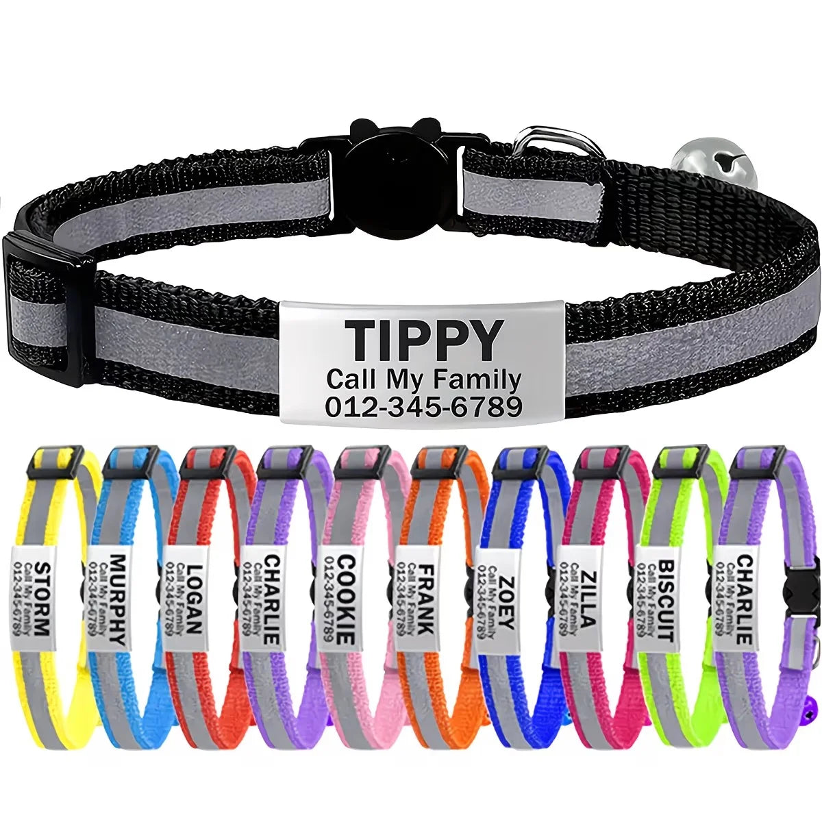Personalized Free Engraving Reflective Cat Collar Adjustable Nylon