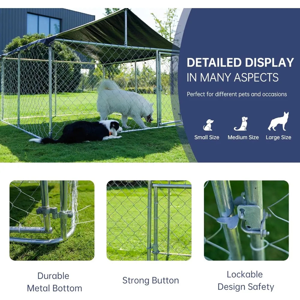 Outdoor Dog Enclosure Heavy Duty Dog Kennel House Mesh Dog Big Cage Pet Kennel Steel Fence with Secure Lock (79”x 79”)