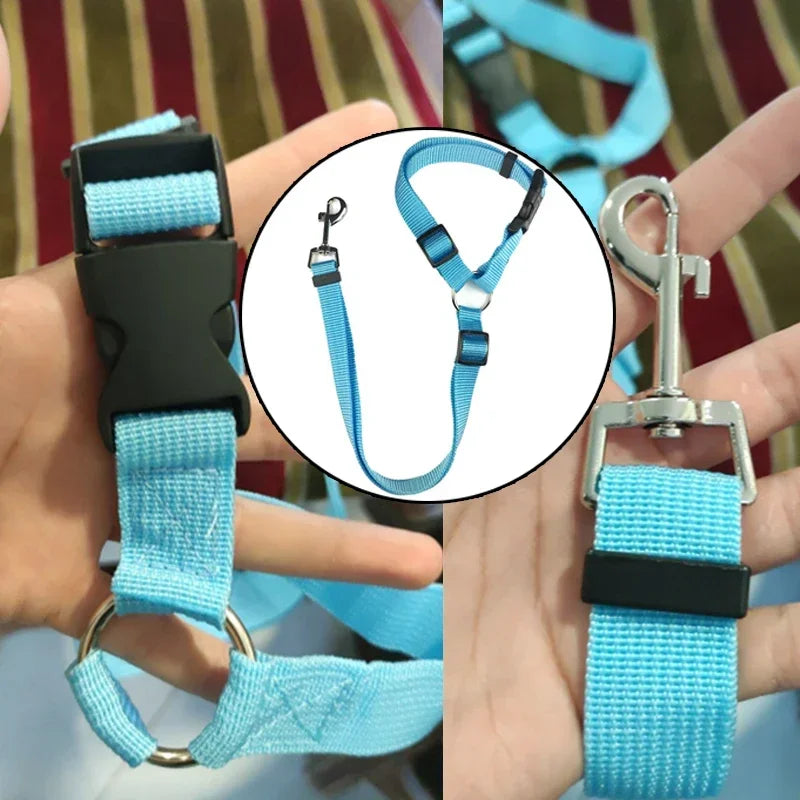Two-In-One Pet Car Seat Belt Nylon Lead Leash Adjustable Durable