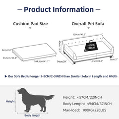 Extra Large Dog Sofa Couch Bed for Medium to Large Dogs Elevated Pet Sofa Lounge Furniture Removable Sponge Cushion