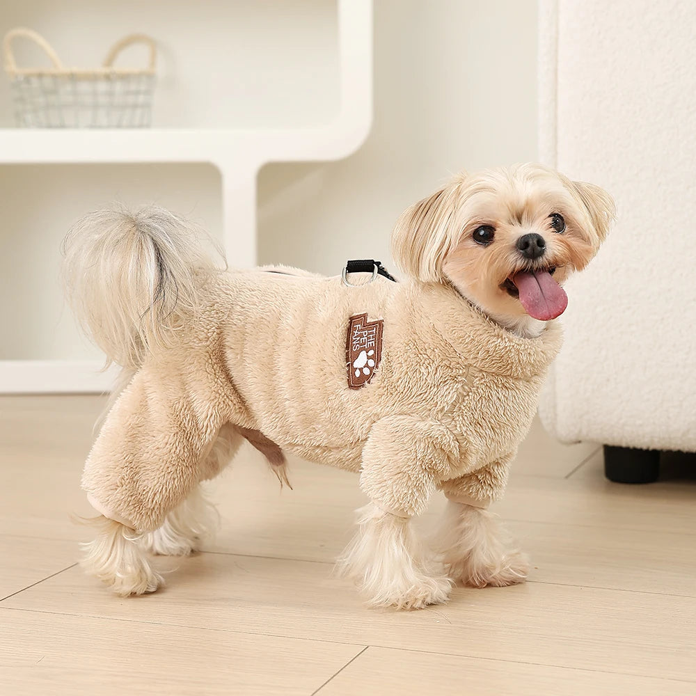 Soft Fleece Dog Clothes Winter Four Legs Covered  Plush Pet Coat Zipper Jacket Autumn Overall For Small Middle Dog