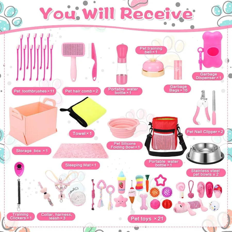 Puppy Essentials Starter Kit 65 Pcs Includes Leash and Toys